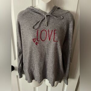 Rae Dunn "Love" Knit Pullover Limited Edition Hoodie Grey hooded Sweatshirt Med